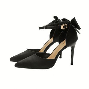 Escarpins sexy et confortables pour femmes, légers, luxueux et élégants, en satin, à talon aiguille, avec nœud et lanières, bout pointu, pour l'été - Product Image 2