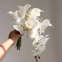 LANJO Bouquet de fleurs artificielles réalistes en tissu, style goutte d'eau, pour mariage, Noël, mariée, étanche, fait main, pour photographie