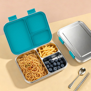 Boîte à lunch en acier inoxydable à 3 compartiments, hermétique et anti-fuite, pour étudiants et employés de bureau - Product Image 1