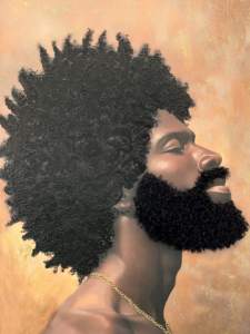 Arte Texturizado en 3D <span class=keywords><strong>de</strong></span> Retrato Masculino Afrocentrífico sobre Lienzo - Decoración <span class=keywords><strong>de</strong></span> Pared Moderna con Marco Negro y Detalles <span class=keywords><strong>de</strong></span> Cadena Dorada - Product Image 3