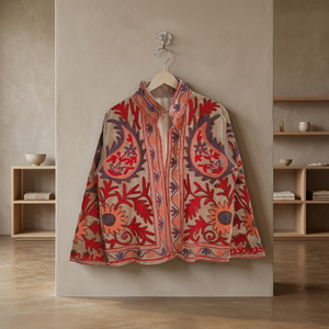 Custom Hand Embroidered Camel Velvet Suzani Jacket Women Reversible Paisley Short Coat Wholesale Ethnic Boho Outerwear - Product Image 1