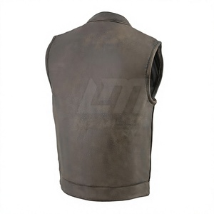 Chaleco de Moto para Hombre, de Cuero Genuino, Transpirable, Sólido, para Invierno, con Cuello Mao, un Solo Botón y Bolsillos - Product Image 6