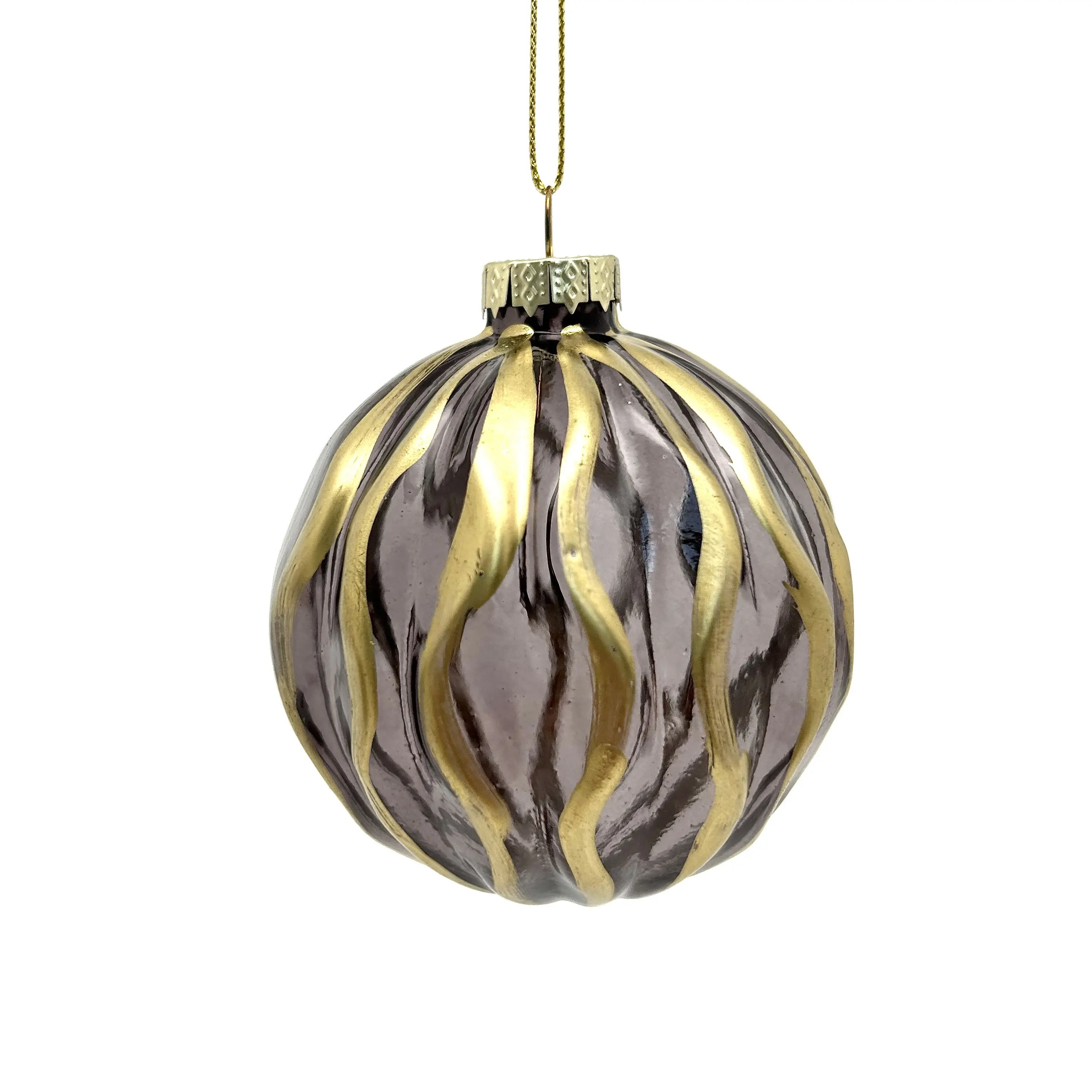 Boule de verre peinte de Noël pendentifs créatifs en gros 8cm boules de verre de forme irrégulière avec des rayures ondulées Nouveau Style