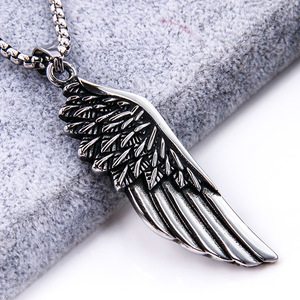 Collar de Moda con Colgante de Número de Alas de Ángel, Unisex, de Acero Inoxidable, Cadena de Palomitas, Collar de Plumas, Chapado en Negro - Product Image 2