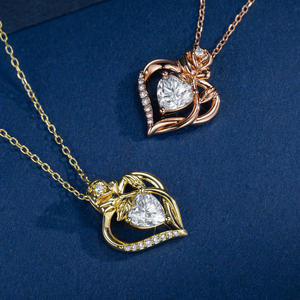 Collier pendentif double cœur en moissanite fleur de <span class=keywords><strong>rose</strong></span> romantique, plaqué or 14 carats, chaîne en argent S925, charme diamant VVS, bijoux pour femmes - Product Image 4