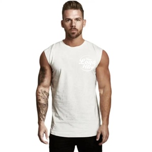 Gilet de fitness personnalisé pour hommes, t-shirt sans manches en pur coton, plaque légère, couleur unie, sports d'été, tricoté, coupe surdimensionnée - Product Image 4