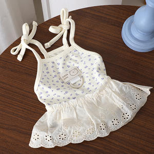 <b>Small</b> <b>Dog</b> Summer <b>Clothes</b> Anti Shedding Floral Ribbed Slip Dress With Leash Hole Breathable Outdoor Apparel - Product Image 1