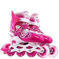 Patins à roulettes en gros du fabricant, roues lumineuses individuelles, patins en ligne réglables pour enfants, unisexe, en PU, tissu maillé, PVC