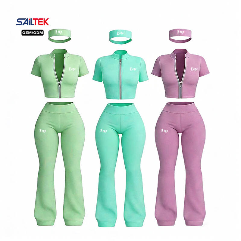Custom Zipper Yoga Top and High Waist Flare Pants Set Fitness Activewear Workout Tall Girl Friendly 2 Piece Women Sportswear
