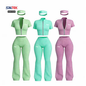 Set Sportivo da Donna 2 Pezzi: Top Yoga con Zip Personalizzato e Pantaloni a Vita Alta a Zampa, Abbigliamento Fitness per Ragazze Alte - Product Image 1