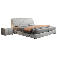 Lit double Queen moderne simple en cuir souple avec rangement pneumatique et fonction modulaire pour petites et grandes chambres à coucher principales à usage domestique