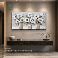 Peinture murale sur toile élégante personnalisée en usine, motif floral blanc, trois vases, pour salon
