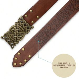 Cinturón de caballero medieval, cinturón de cuero Pu marrón/negro con hebilla de metal dorado retro, accesorio de estilo vikingo para vestirse diariamente - Product Image 3