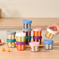 Lot de 4, 6 ou 12 contenants alimentaires en verre de 4 oz avec couvercles, bocaux de conservation hermétiques avec couvercles en plastique à vis, adaptés au congélateur
