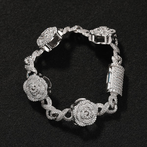 Collar de Moda con Incrustaciones de Diamantes de Imitación en Forma de Rosa y Brazalete en Forma de 8, Estilo Hip Hop de Alta Gama - Product Image 3