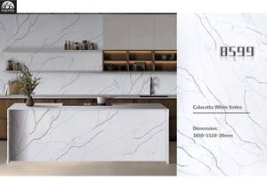 Îlot de cuisine rectangulaire moderne avec plateau en pierre de quartz artificielle, blanc, écologique, durable, poli, pour maison/chambre/hôtel - Product Image 5