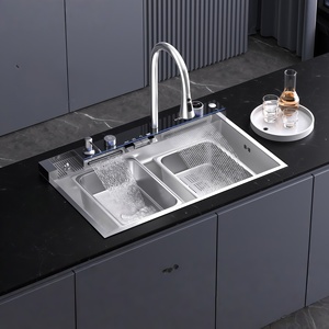 Évier de cuisine multifonctionnel à cuve unique en acier inoxydable 304 couleur naturelle pour usage domestique - Product Image 1