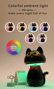 Luce Notturna RGB a 7 Colori a Forma di Gatto Carino per Soggiorni, Dimmerabile con Controllo Touch, Lampada da Comodino Ricaricabile USB per Bambini e Neonati - Product Image 4