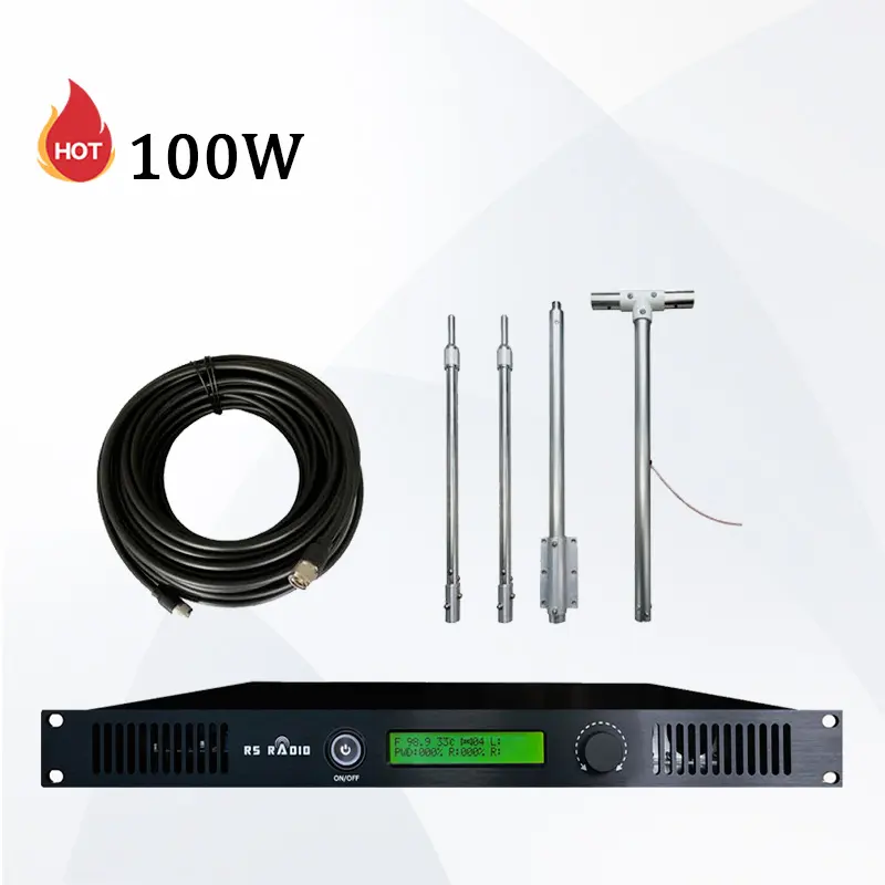 Chuyên nghiệp 100W 100Watt FM phát sóng Truyền + ăng-ten + Cáp thiết lập cho đài phát thanh hệ thống