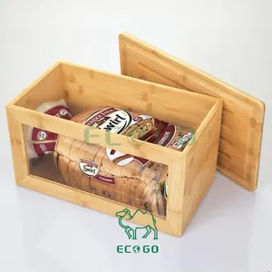 Boîte à pain en bois et bambou écologique, couvercle de planche à découper, fenêtre avant transparente, stockage des aliments - Product Image 5