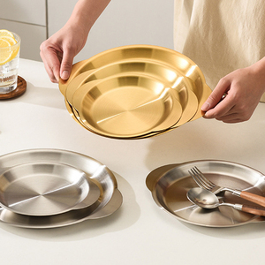 Piatto da portata rotondo in acciaio inossidabile stile coreano con fondo piatto per barbecue, ideale per ristoranti, hotel e catering - Product Image 1