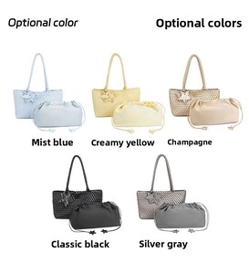 Direct van de fabriek: handgemaakte geweven tas voor dames, grote capaciteit, champagne gouden schoudertas/handtas - Product Image 5