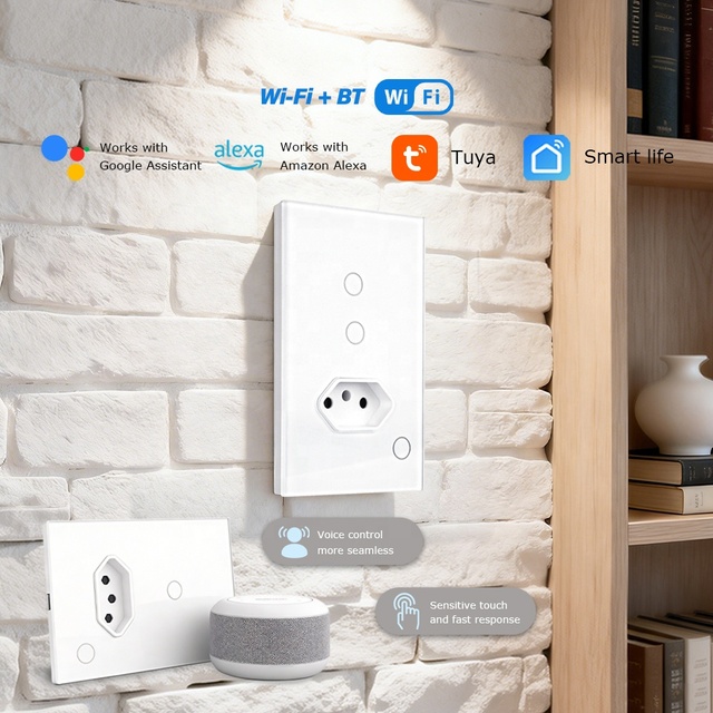 Wall Socket Wifi Smart Light Switch Tuya Brazilian Plug Electrical Outlet Touch Glass Panel Intelligent Alexa Google Home