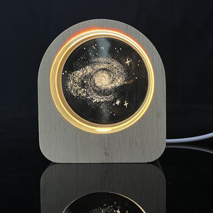 2024 nueva luz nocturna Luna láser Vía Láctea círculo de cristal pisapapeles con base de luz de madera - Product Image 4