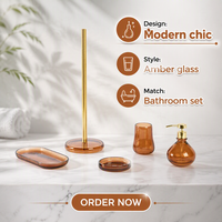 Accessoires de salle de bain en verre de couleur ambre de haute qualité, accessoires de salle de bain en verre pour la décoration de la maison, ensemble d'accessoires pour la salle de bain