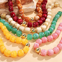 Collier à perles en forme de boule en acier inoxydable pour femmes, cadeau, bijoux de mode en résine multicolore