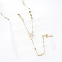 Collier de prière en laiton plaqué or 14 carats avec perles et croix de Jésus Vierge Marie en zircon pour bijoux catholiques