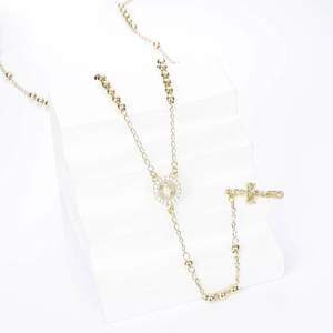 Collar de Rosario de Perlas con Baño de Oro de 14K y Circones, Cruz de Jesús y Virgen María, para Joyería Católica - Product Image 4