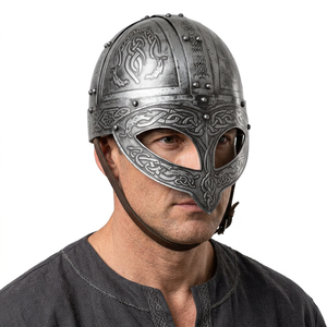 Viking Steel Helmet with Engraved Norse Patterns Handmade Antique Armor for Cosplay Collectibles Birthday Party Home Decoration - Product Image 1