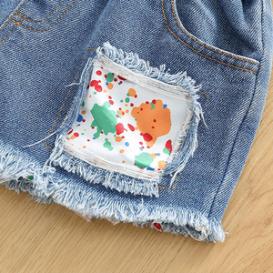 Vêtements d'été pour enfants, haut à épaules dénudées et short en jean, ensemble 2 pièces pour fille de 4 ans - Product Image 6