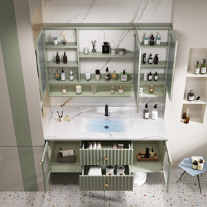 Mobile Bagno Sospeso Intelligente con Lavabo per <span class=keywords><strong>Bagni</strong></span> Piccoli 48-92 pollici, Mobile Lavabo Moderno Personalizzabile <span class=keywords><strong>in</strong></span> <span class=keywords><strong>Legno</strong></span> Massello per Hotel e Ville - Product Image 5