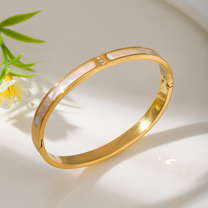 Classic <b>Shell</b> Inlay Bangle <b>Bracelets</b> Rose Gold Yellow Silver Plated Alloy Unisex Jewelry Gift - Product Image 3
