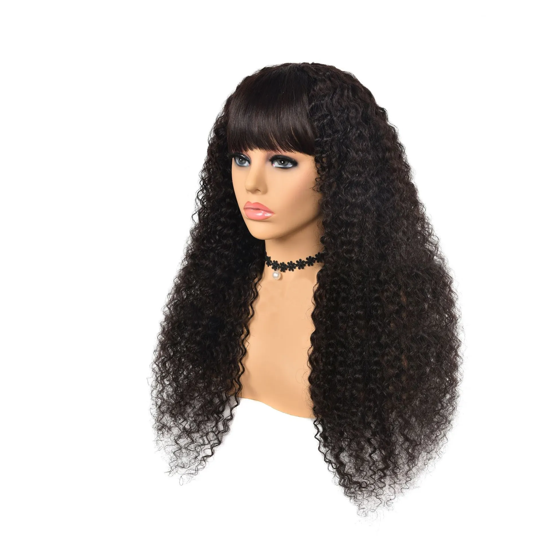 Hot selling in Eur US and afro lace wigs 100% virgin human hair 26 inch kinky curly wig with bangs