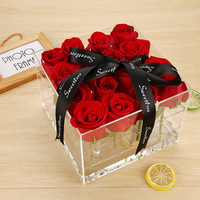 Boîte en plexiglas pour fleurs fraîches, 3 Roses, jouet pour le chocolat, cadeau, en acrylique, avec tiroir