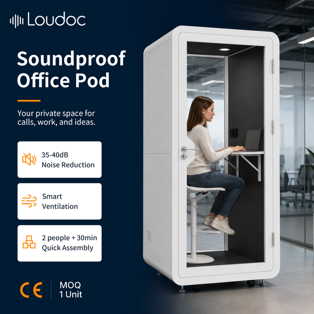 Acoustic Modular Office Phone Booth Soundproof Single Person Silent Pod Privacy Meeting Workstation Ventilation Warehouse/Villa
