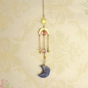 Atrapasueños de luna de cristal Natural, colgante de cuarzo rosa, Gema solar, decoración de viento - Product Image 4