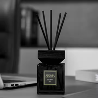 Nouveau Design Vide De Luxe 50ml 100ml Carré Noir Aromatique Verre Aromathérapie Reed Diffuseur Bouchon En Bois Bouteille