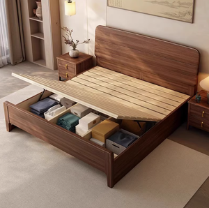 Lit king-size moderne et simple en bois de noyer massif, mobilier de luxe de haute qualité avec pieds en fer de style rétro français <span class=keywords><strong>nordique</strong></span>, gain de place - Product Image 3