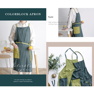 Bán buôn Bông lanh hộ gia đình nhà bếp đầu bếp màu khối tạp dề với túi lớn - Product Image 6