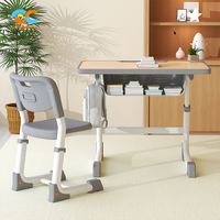 Suite de mobilier de classe relevable de qualité commerciale, directement de l'usine, pour élèves du primaire, avec structure métallique robuste, ensemble gris moderne