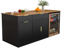 Îlot de cuisine avec plateau intégral, espace de rangement, prise électrique et éclairage LED – Table à manger moderne de hauteur comptoir