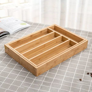 Organisateur de couverts en bambou rectangulaire 1L, boîte de rangement de bureau écologique sans couvercle, type sur pied - Product Image 4