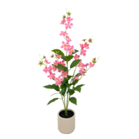 Arbre de jasmin artificiel suspendu de 3 pieds, fleurs roses, feuilles vertes, plante artificielle en soie avec pot beige pour la décoration de mariage et de boutique