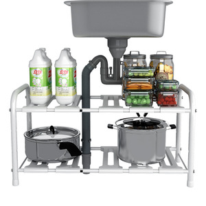 <b>Adjustable</b> Double Layer Metal Storage Rack For Kitchen Sundries Minimalist Design Stainless Steel <b>Square</b> Shape - Product Image 5