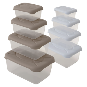 Frigobella – Contenants alimentaires rectangulaires minimalistes pour cuisine, 0,50+1,00+1,90+3,20L, blanc taupe, en PP, empilables, moulés par injection - Product Image 1