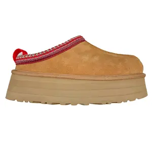 Sepatu bot sol tebal desain baru musim dingin sandal platform wol hangat bordir etnik kulit domba u sepatu bot gg salju 5CM Tazz